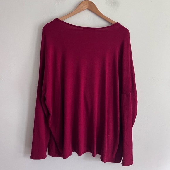 Anthropologie Self Contrast Wrap Burgundy Red Ling Sleeve Top - Picture 7 of 7